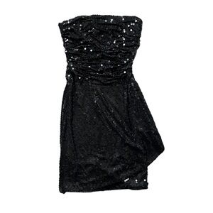 Vintage Oleg Cassini Black Sequin 80s Strapless Top Top Cocktail Dress 8